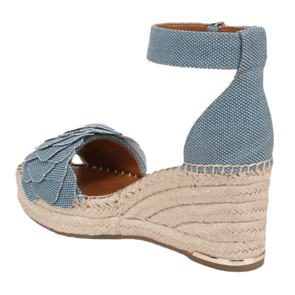 Franco Sarto Clemens Espadrille Sandal Denim Flower Ankle Strap Platform Wedge 7 - Picture 6 of 11